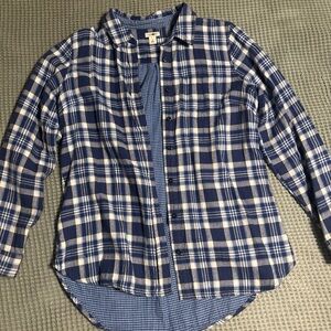 L.L. Bean Plaid Button Down Shirt in Navy and White